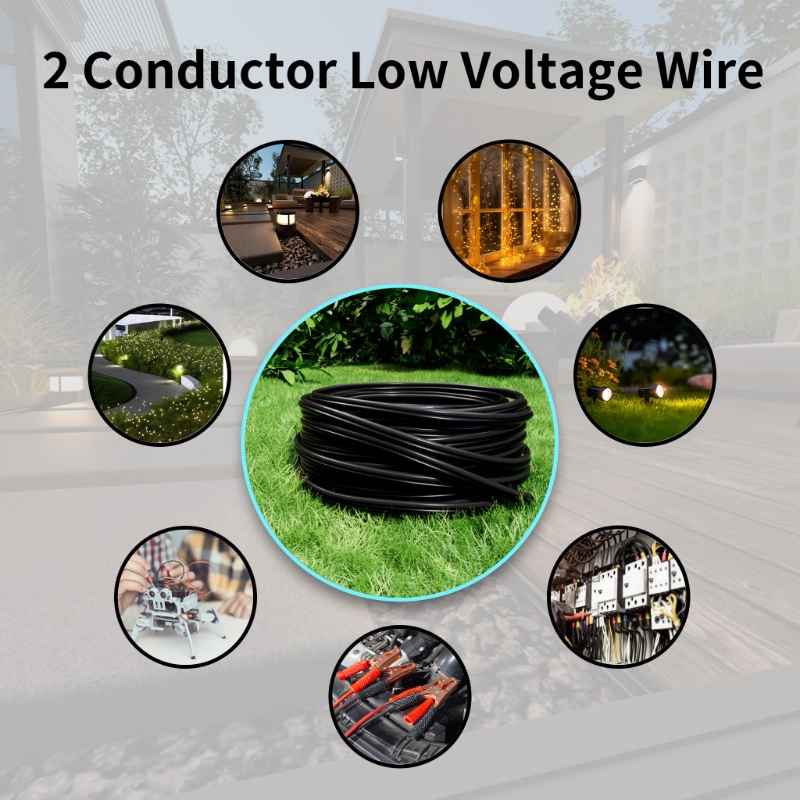 Low Voltage Wire 2 Conductors Black Cable Hookup LED Lighting Strips Flexible Wire Outdoor Extension Cord-Vantecable
