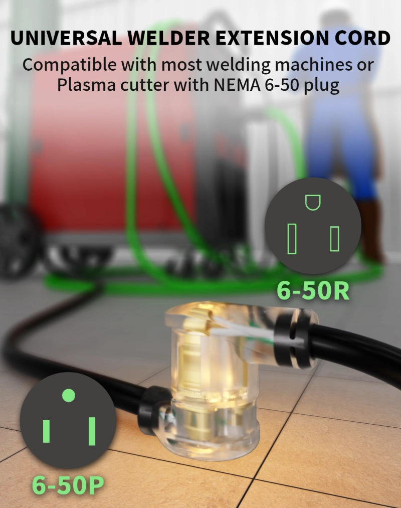 8 Gauge 50ft Welder Extension Cord Outdoor with LED Indicator, NEMA 6-50 Heavy Duty Welding Cord 3 Prong-Vantecable