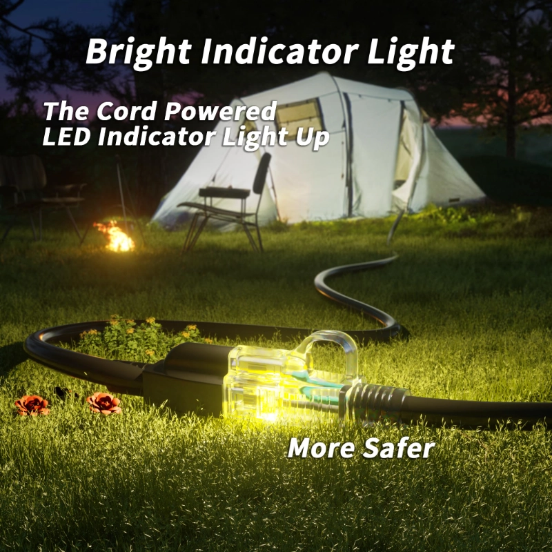 16/3 Gauge Black Outdoor Extension Cord 50 ft Waterproof with Lighted Indicator-Vantecable