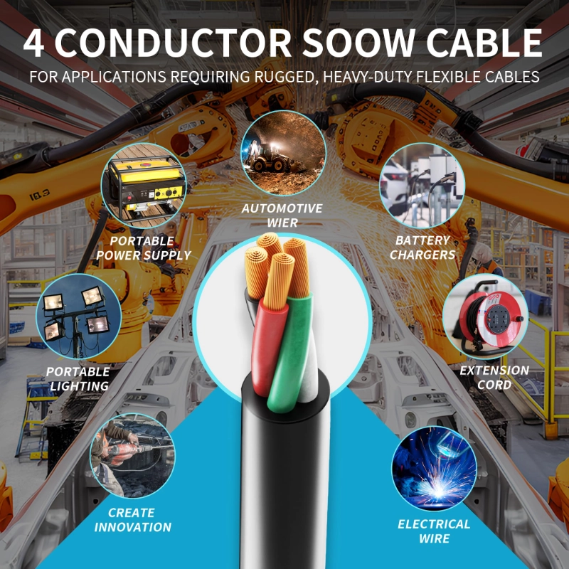 Electric 12/4 SOOW Bulk Cable-12 Gauge 4 Conductor-Rated for 600V-Vantecable