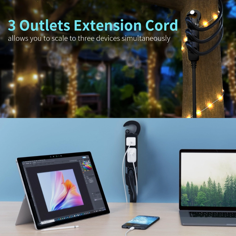 16/3 20 Ft 3 Outlet Extension Cord Outdoor Waterproof-Vantecable