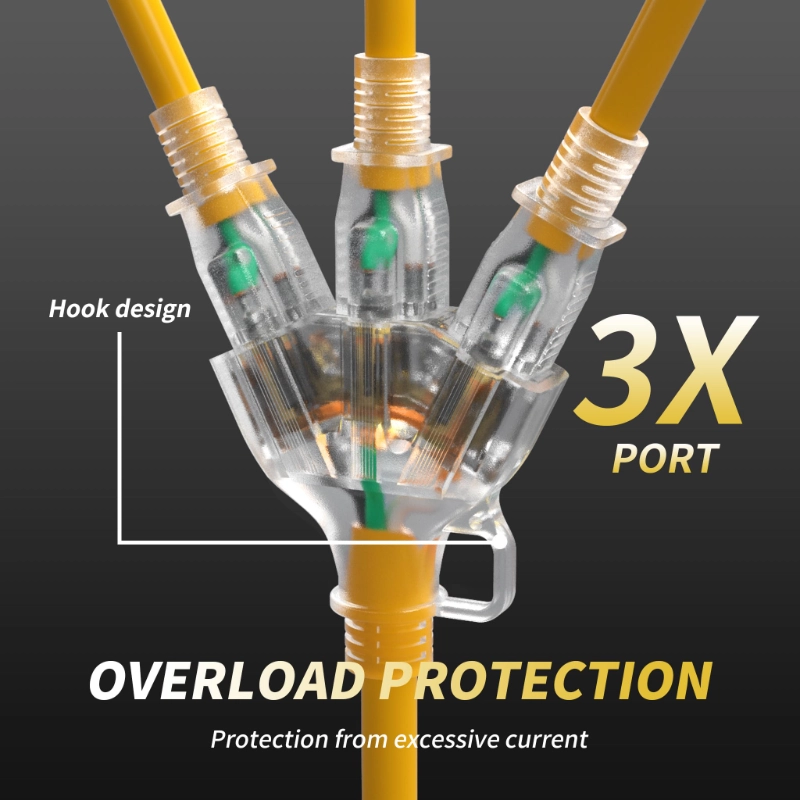 12/3 Gauge Outdoor Extension Cord with Multiple Outlets Light Indicator-Vantecable