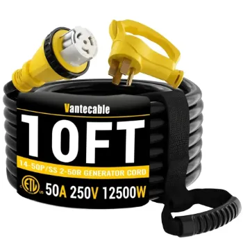 Vantecable 50 Amp heavy-duty generator cord NEMA 14-50P to SS2-50R with 6/3 + 8/1 AWG high-capacity wiring