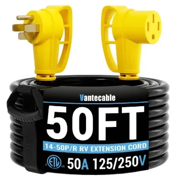 [6ft to 100ft] NEMA 14-50P to NEMA 14-50R 50 Amp RV/EV Extension Cord Outdoor with Grip Handle,yellow,Waterproof,ETL,flexible