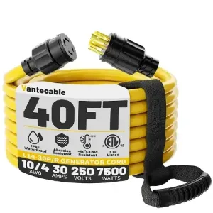 [10ft to 100ft] 10 Gauge 30 Amp Generator Extension Cord 4 Prong, NEMA L14-30P/L14-30R,yellow,,Waterproof,ETL,flexible