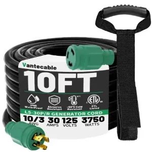 3 Prong 30 Amp Generator Cord 10 Feet Heavy Duty,NEMA L5-30P/L5-30R 10 Gauge-Vantecable