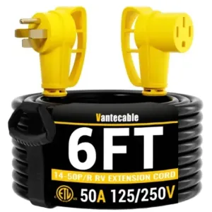 [6ft to 100ft] NEMA 14-50P to NEMA 14-50R 50 Amp RV/EV Extension Cord Outdoor with Grip Handle,yellow,Waterproof,ETL,flexible