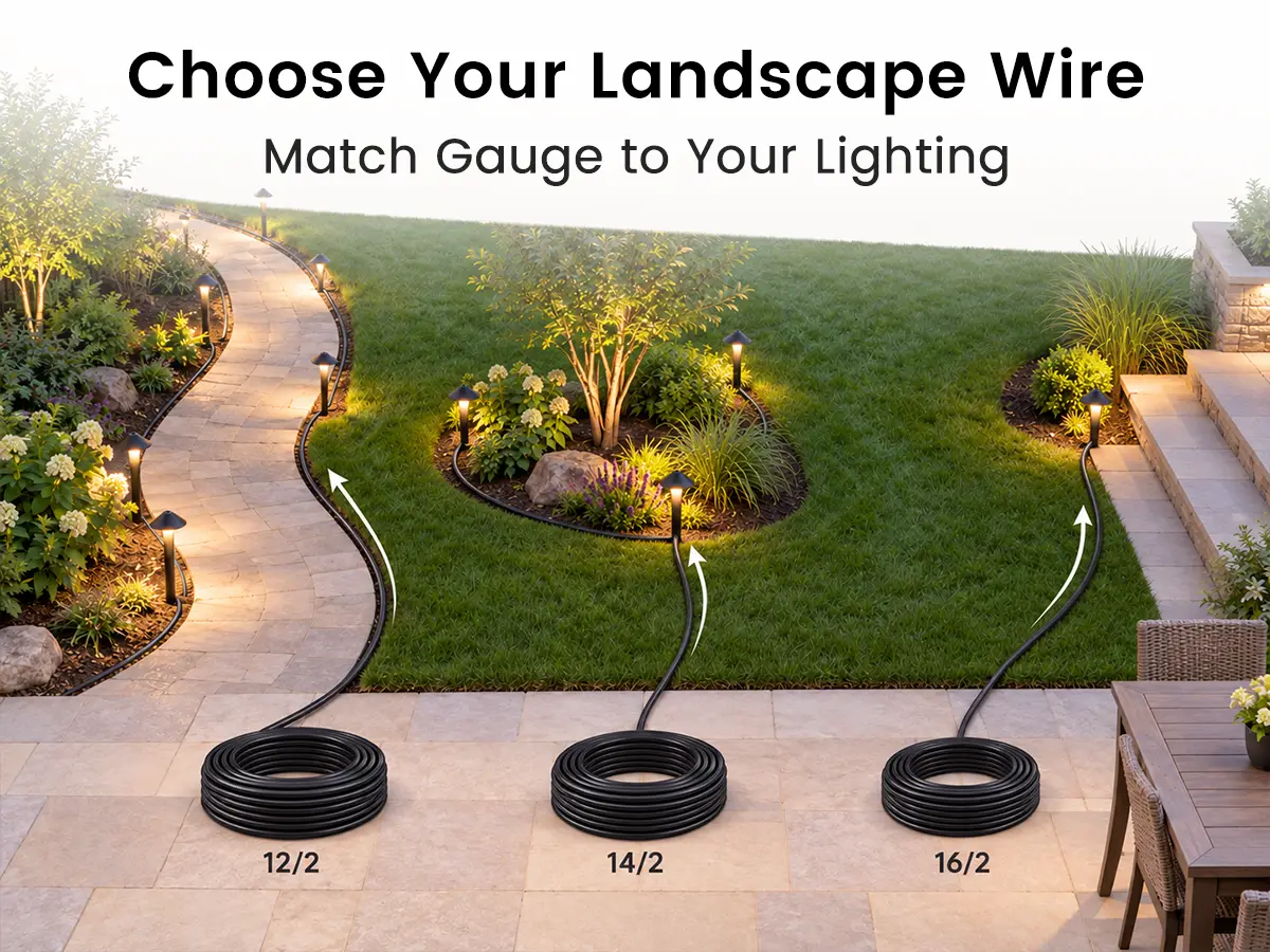 12/2, 14/2 and 16/2 landscape lighting wire compared for different yard layouts