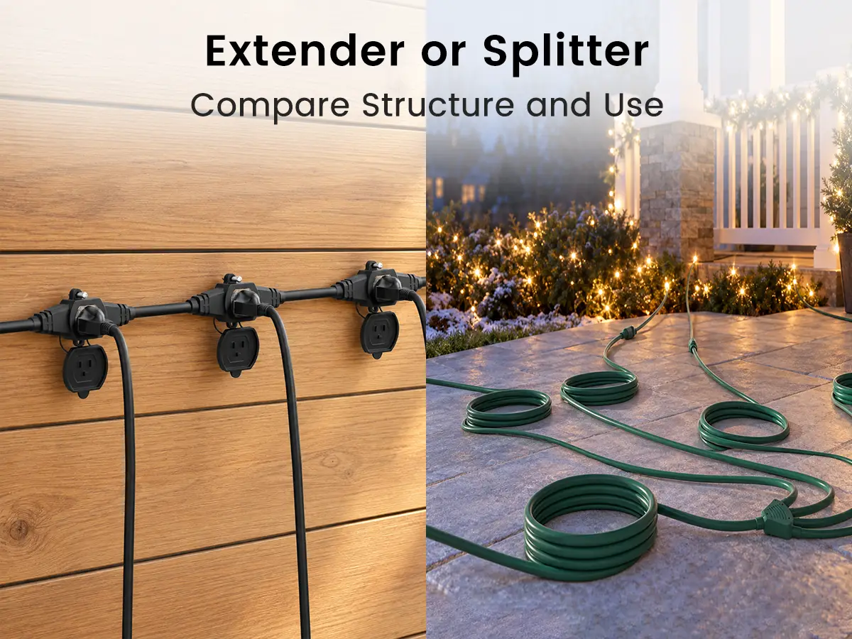 outlet plug extender compared with a corded outdoor extension cord splitter