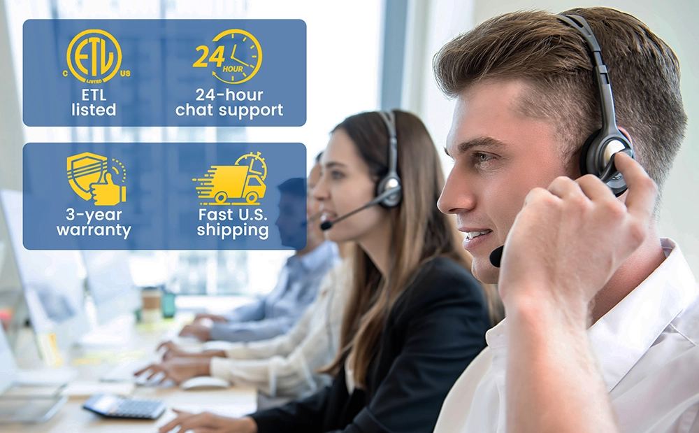 {"default":"Vantecable customer service team with ETL certification and 3-year warranty badges."}
