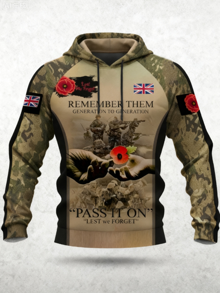 Men's 11th November Remembrance Day LEST WE'S FORGET Poppy Remembrance Hoodie 
