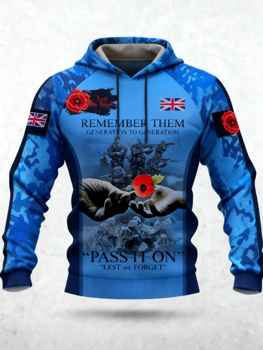 Men's 11th November Remembrance Day LEST WE'S FORGET Poppy Remembrance Hoodie 