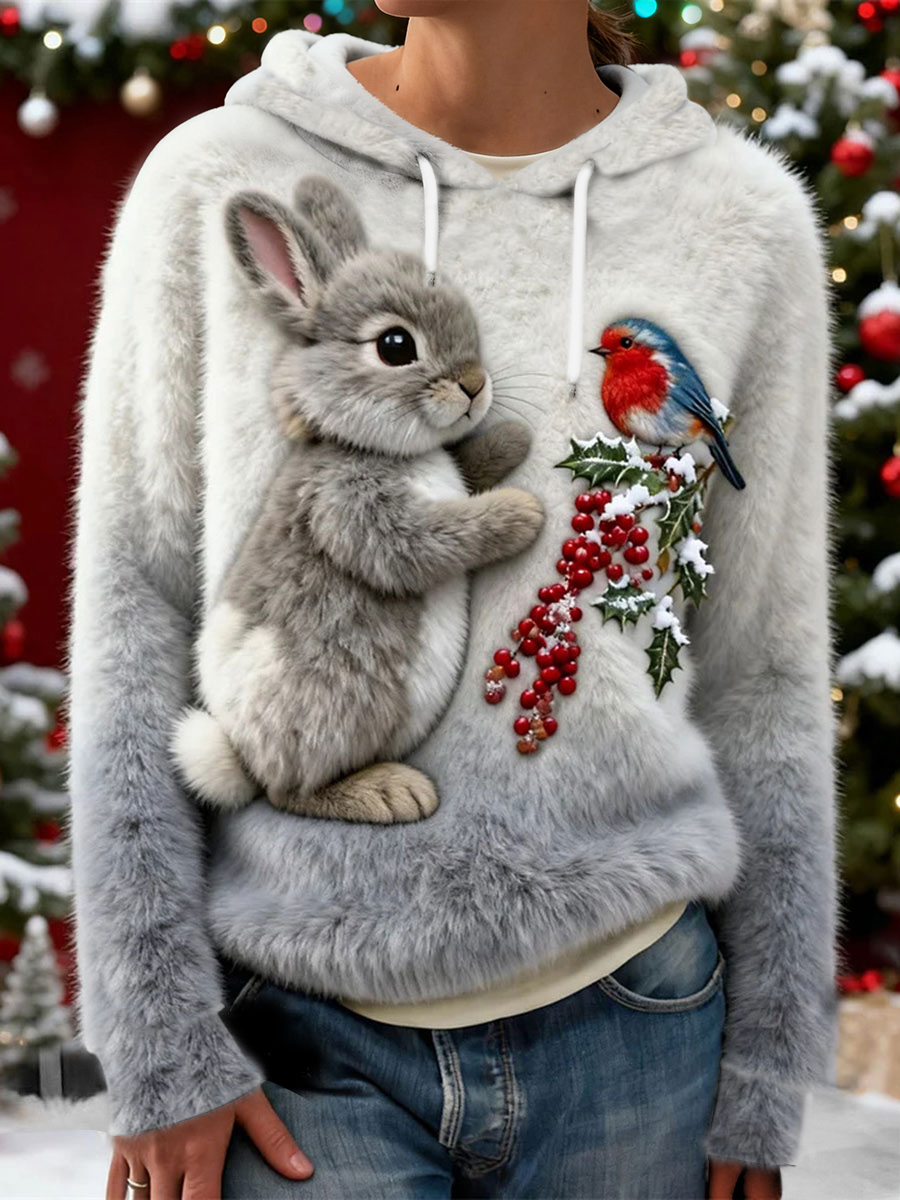 Women's Christmas Bunny Flannel Hoodie 