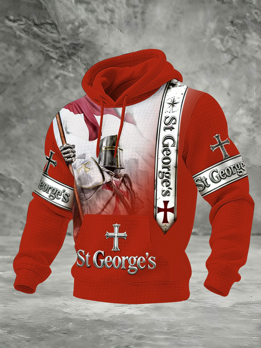 Men's st george's day Checkered Cotton Hoodie