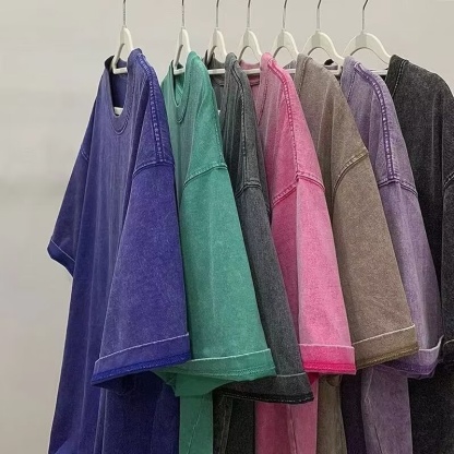 American Loose Cotton Short Sleeve Shirt Heavyweight Five Points Sleeve Washed Shirt