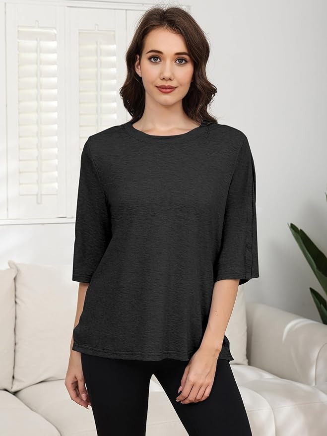 Women's Post Surgery Shirts 3/4 Sleeve Tear Away Snap Front Tops Rotator Cuff Chemo Port Shirts Adaptive Clothing