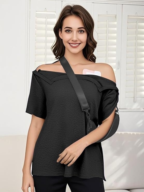 Women's Post Shoulder Surgery Tear Away Shirt Short Sleeve Side Snap Chemo Port Postpartum Shirts Adaptive Clothing