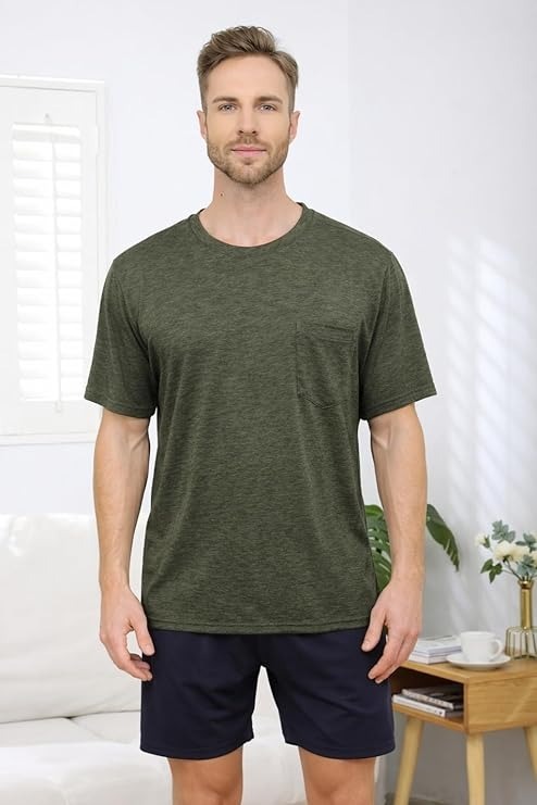 Men's Post Shoulder Surgery Shirts Tear Away Recovery Short Sleeve Full Open Side Snap Chemo Shirt Adaptive Clothing