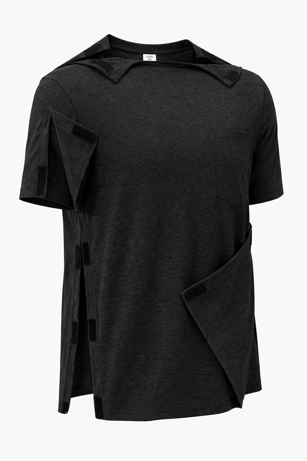 Men’s Shoulder Surgery Shirt Full Open Side Shoulder Access Short Sleeve Recovery Top Hook and Loop Closure S–2XL