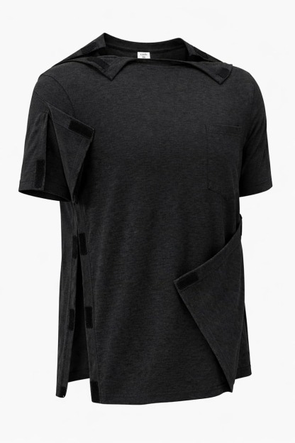 Men’s Shoulder Surgery Shirt Full Open Side Shoulder Access Short Sleeve Recovery Top Hook and Loop Closure S–2XL