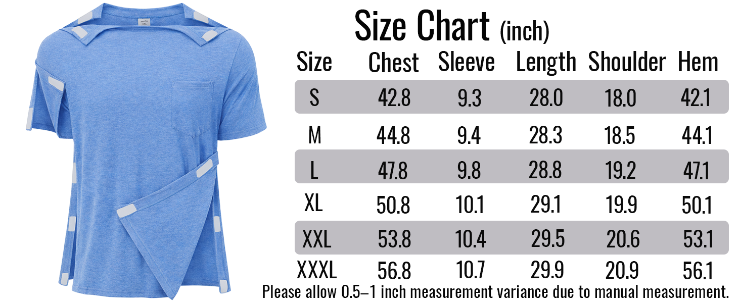 Men’s Shoulder Surgery Shirt Full Open Side Shoulder Access Short Sleeve Recovery Top Hook and Loop Closure S–2XL