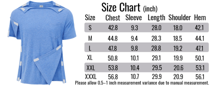 Men’s Shoulder Surgery Shirt Full Open Side Shoulder Access Short Sleeve Recovery Top Hook and Loop Closure S–2XL