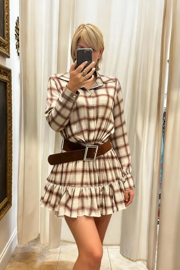 Vintage Plaid Ruffle Dress