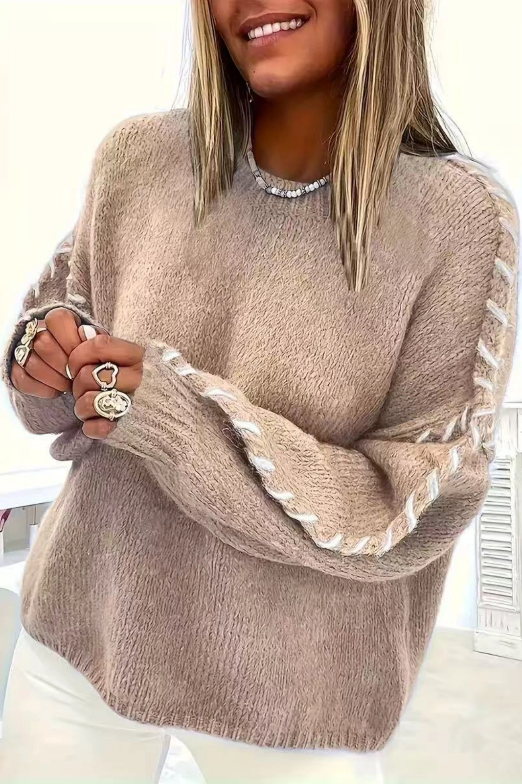 Soft Knit Contrast Stitch Sweater