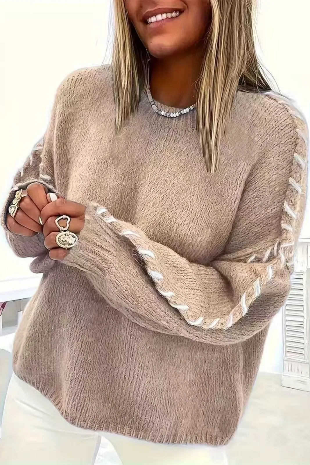 Soft Knit Contrast Stitch Sweater