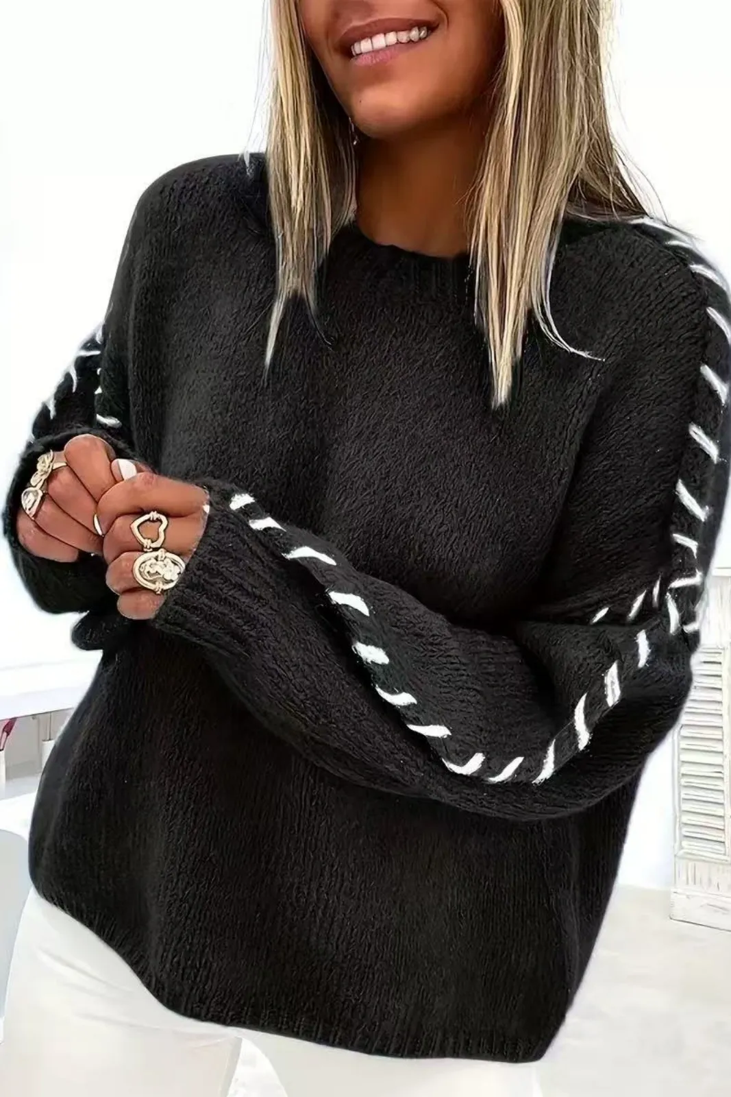 Soft Knit Contrast Stitch Sweater