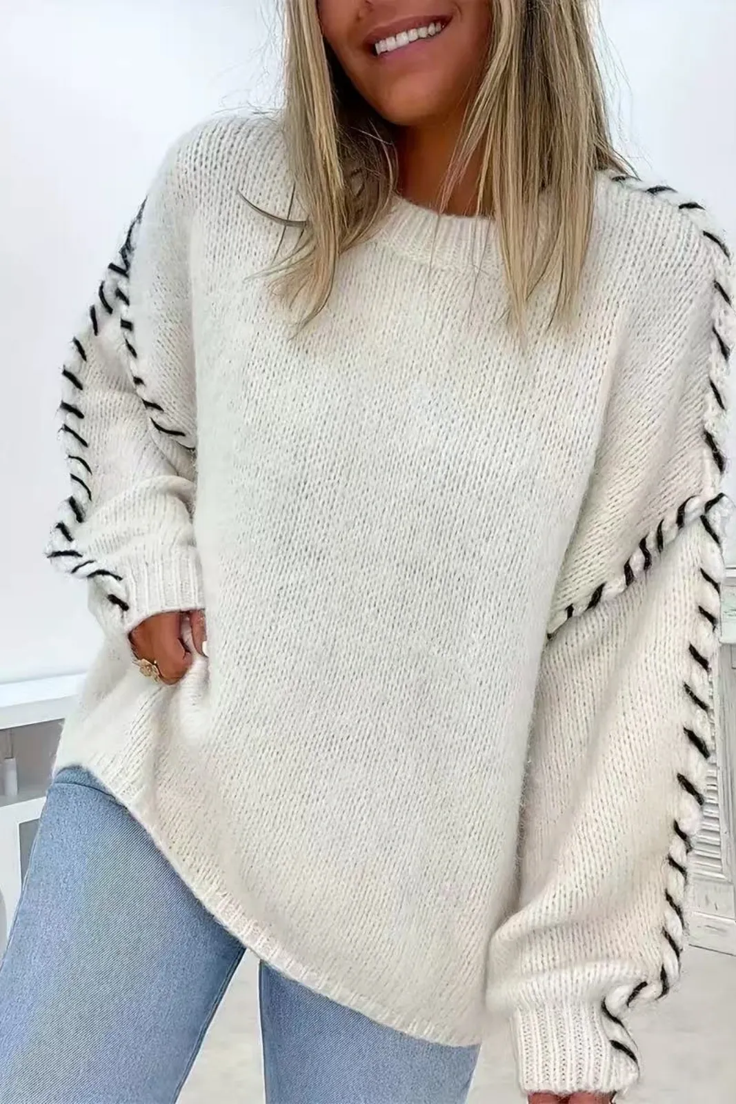 Soft Knit Contrast Stitch Sweater