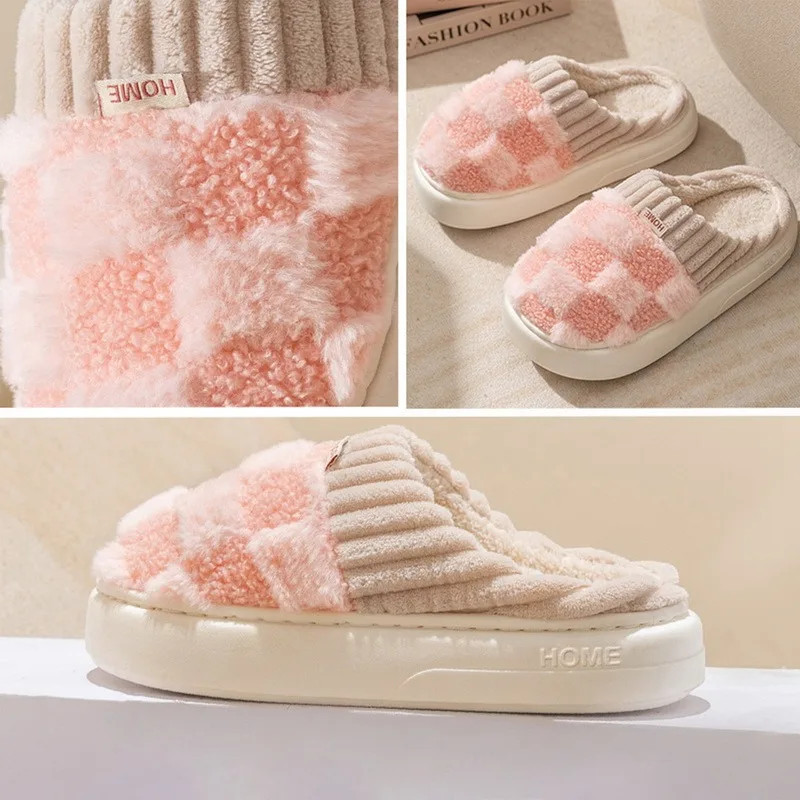 2024 Autumn And Winter Thick Sole Plush Slippers Women Home Warmth Anti-Slip Cotton Slippers Shoes For Women Zapatos