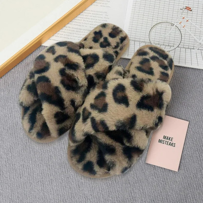 2024 Winter Slippers Women Fashion Cross Fluffy Fur Slipper Home Slides Platform Flat Indoor Floor Flip Flops Women Ladies Shoes