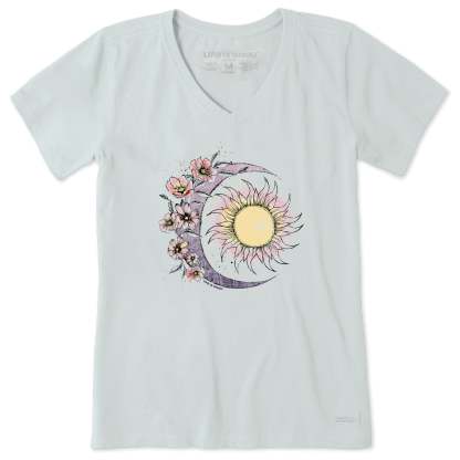 Women's Moon Flower Short Sleeve Vee