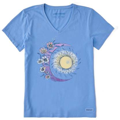 Women's Moon Flower Short Sleeve Vee