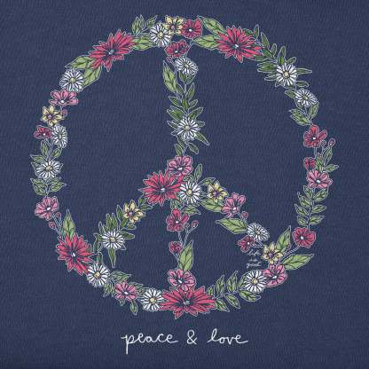 Women's Wildflower Love Peace Sign Short Sleeve Crusher Vee