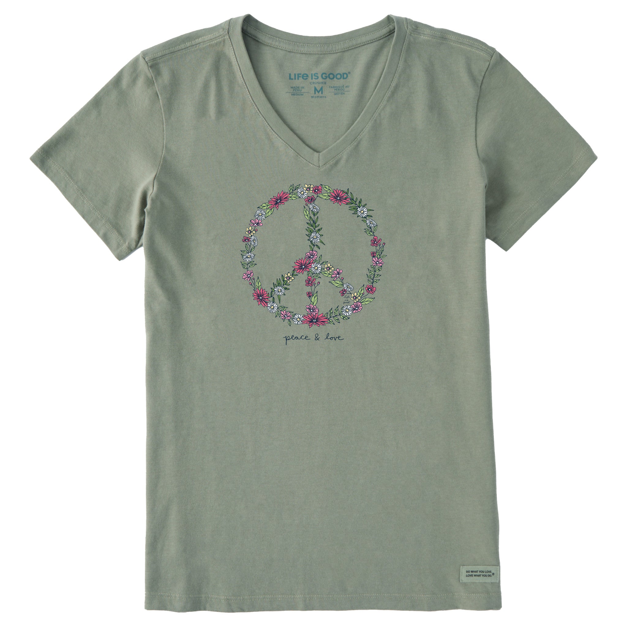 Women's Wildflower Love Peace Sign Short Sleeve Crusher Vee