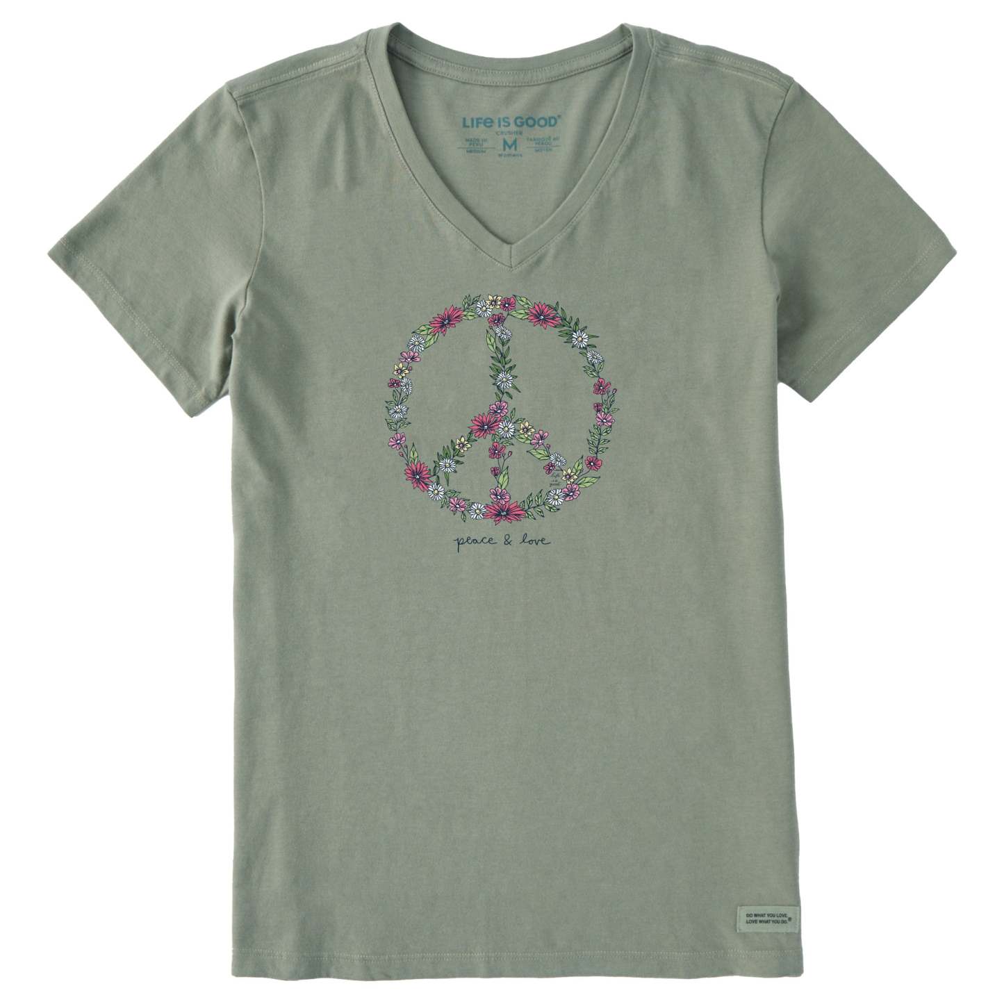 Women's Wildflower Love Peace Sign Short Sleeve Crusher Vee