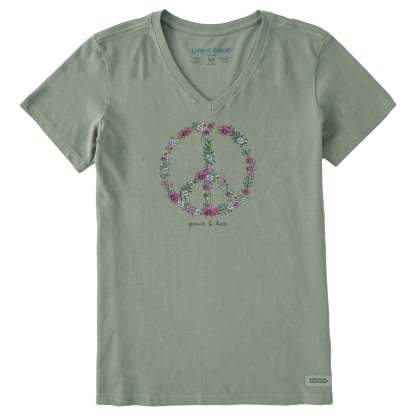 Women's Wildflower Love Peace Sign Short Sleeve Crusher Vee