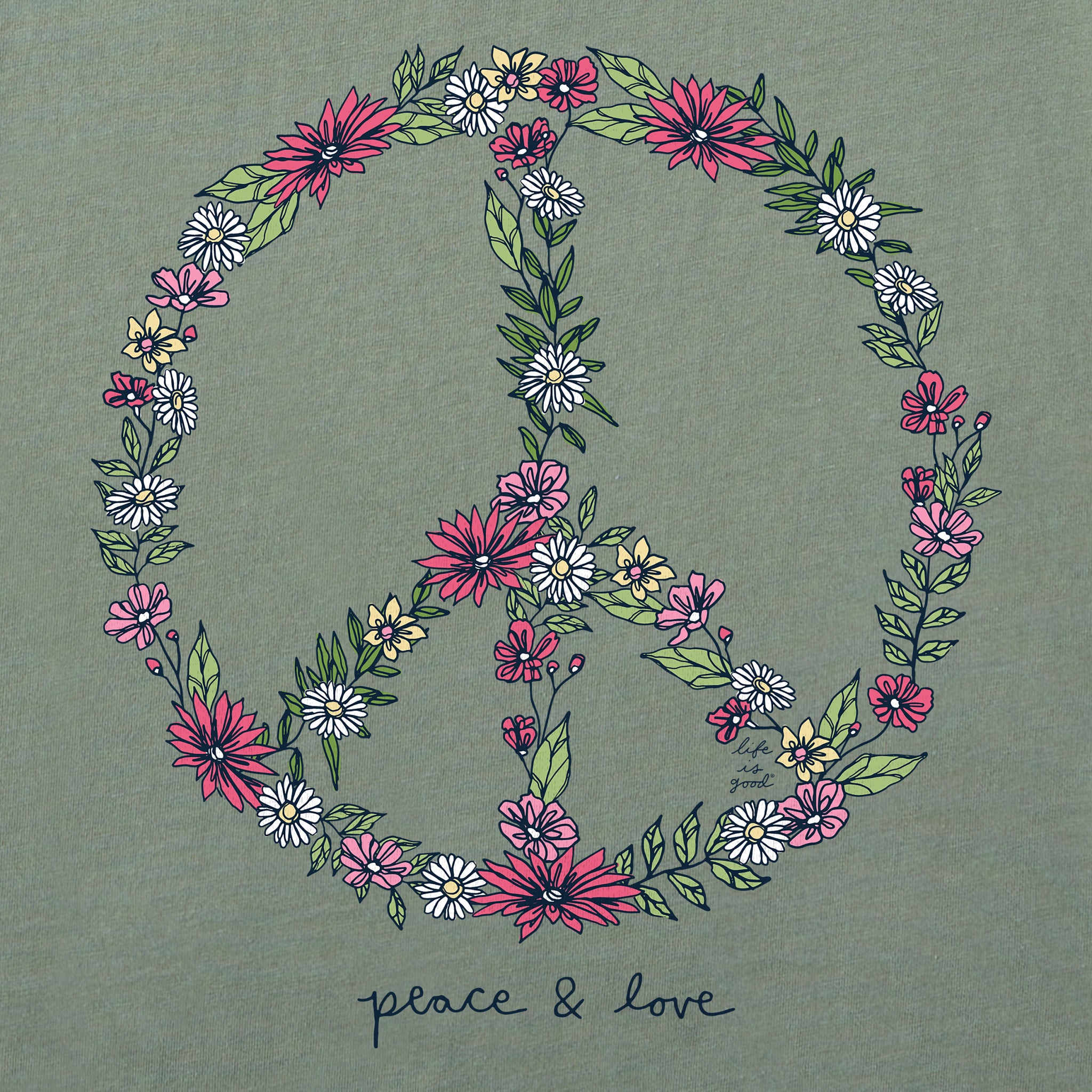 Women's Wildflower Love Peace Sign Short Sleeve Crusher Vee
