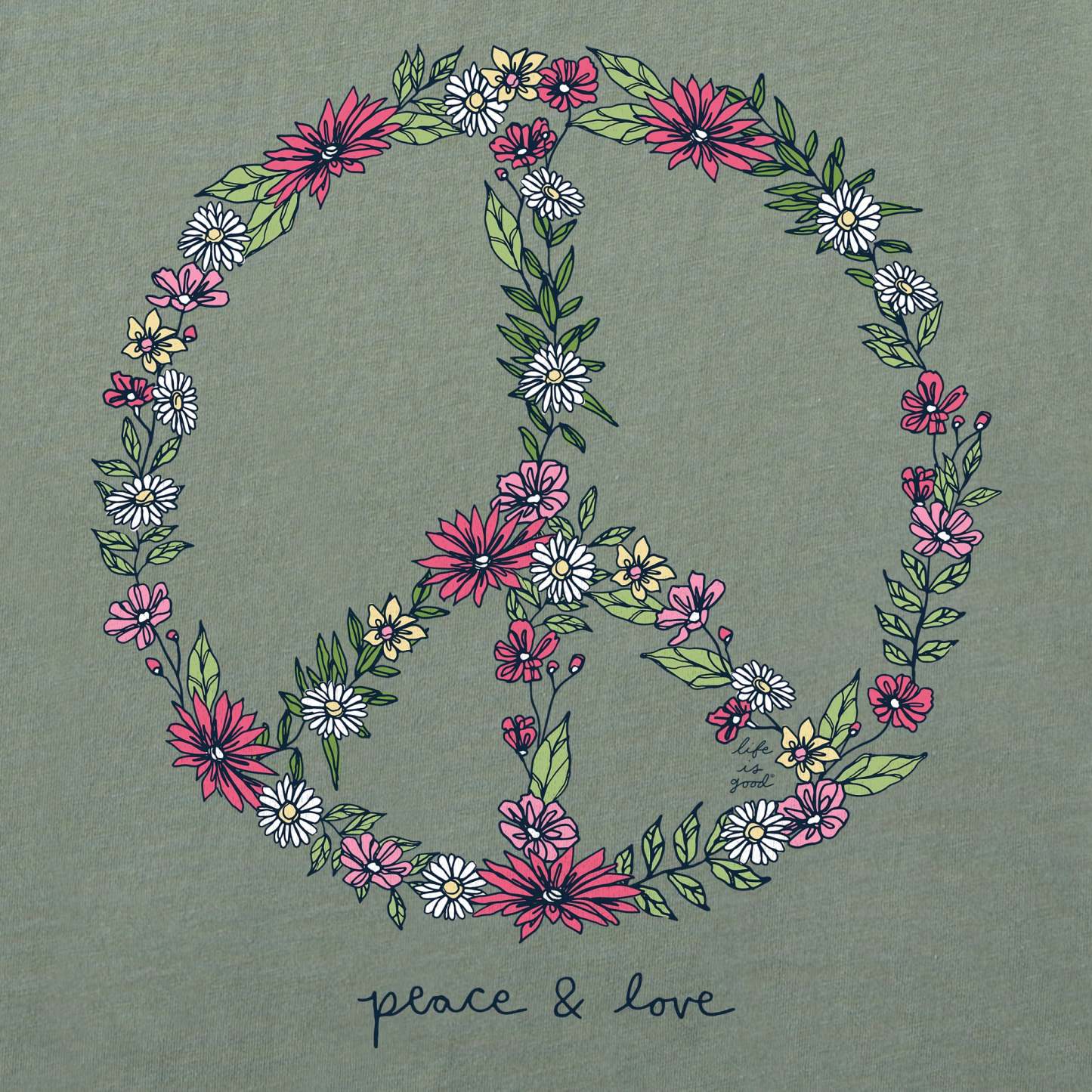 Women's Wildflower Love Peace Sign Short Sleeve Crusher Vee
