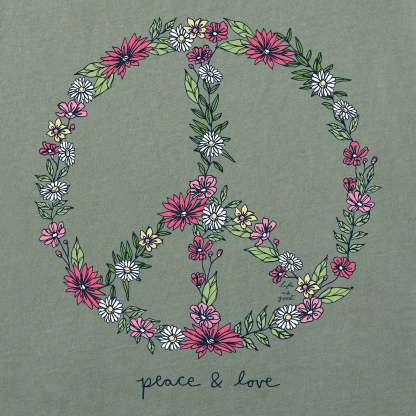 Women's Wildflower Love Peace Sign Short Sleeve Crusher Vee