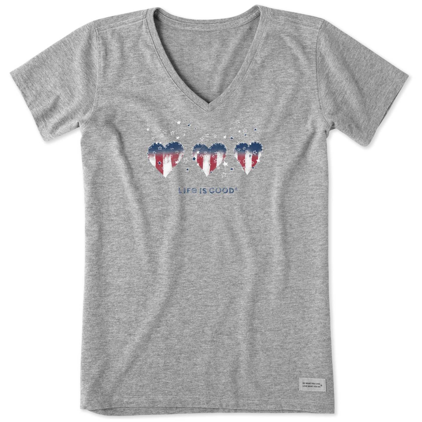 Women's Americana Hearts Stars and Stripes Short Sleeve Crusher Vee