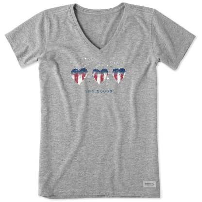 Women's Americana Hearts Stars and Stripes Short Sleeve Crusher Vee