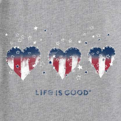 Women's Americana Hearts Stars and Stripes Short Sleeve Crusher Vee