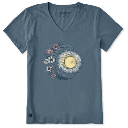 Women's Moon Flower Short Sleeve Vee