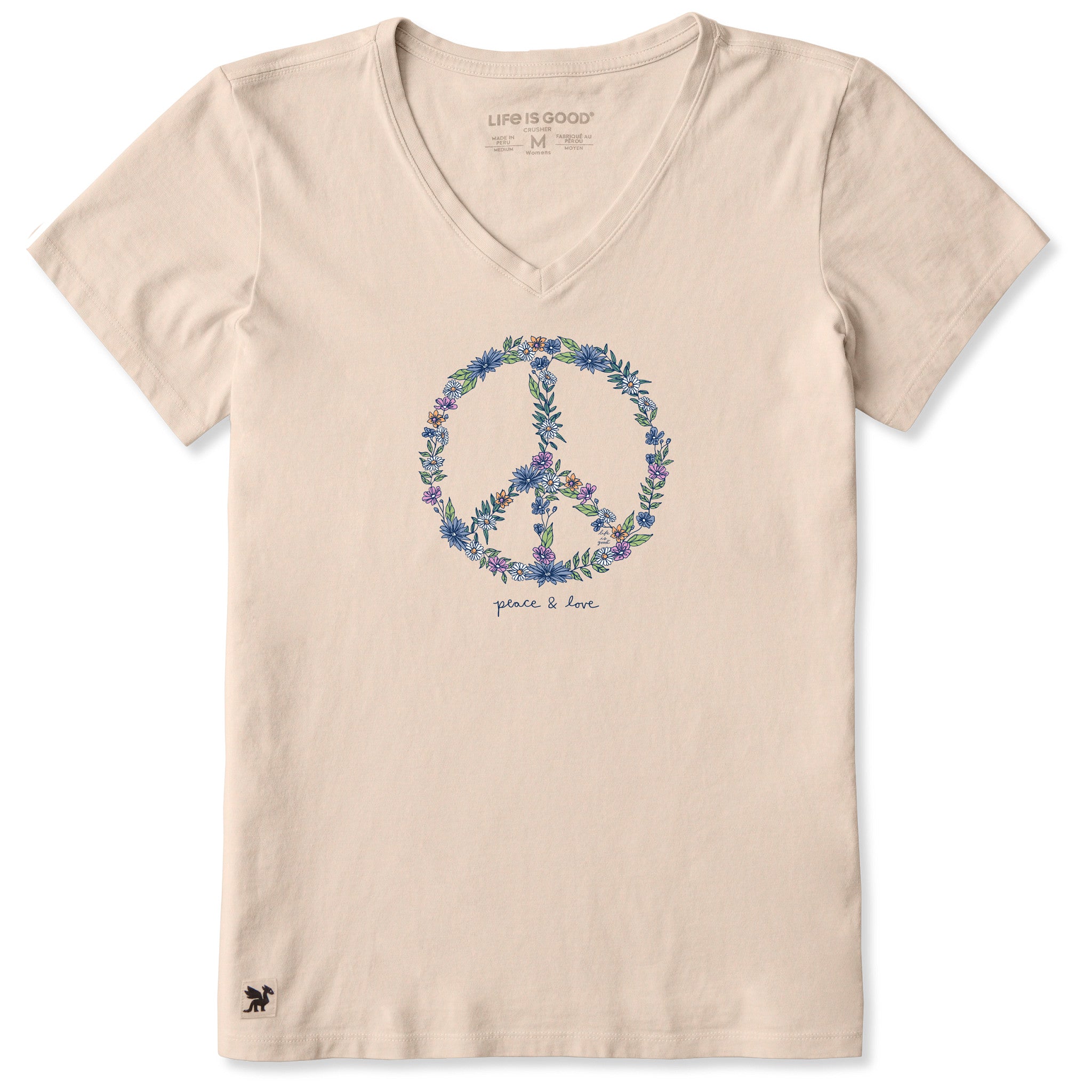 Women's Wildflower Love Peace Sign Short Sleeve Crusher Vee