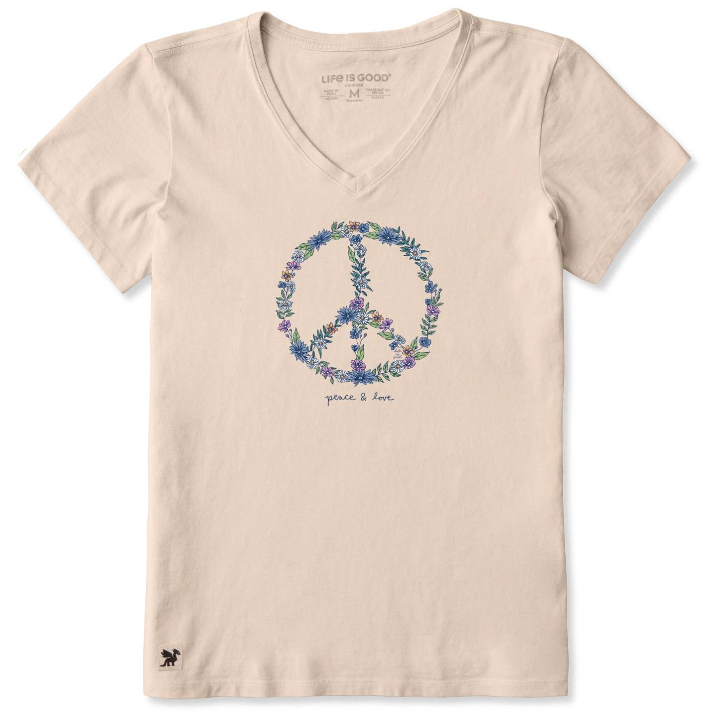 Women's Wildflower Love Peace Sign Short Sleeve Crusher Vee