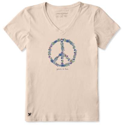 Women's Wildflower Love Peace Sign Short Sleeve Crusher Vee