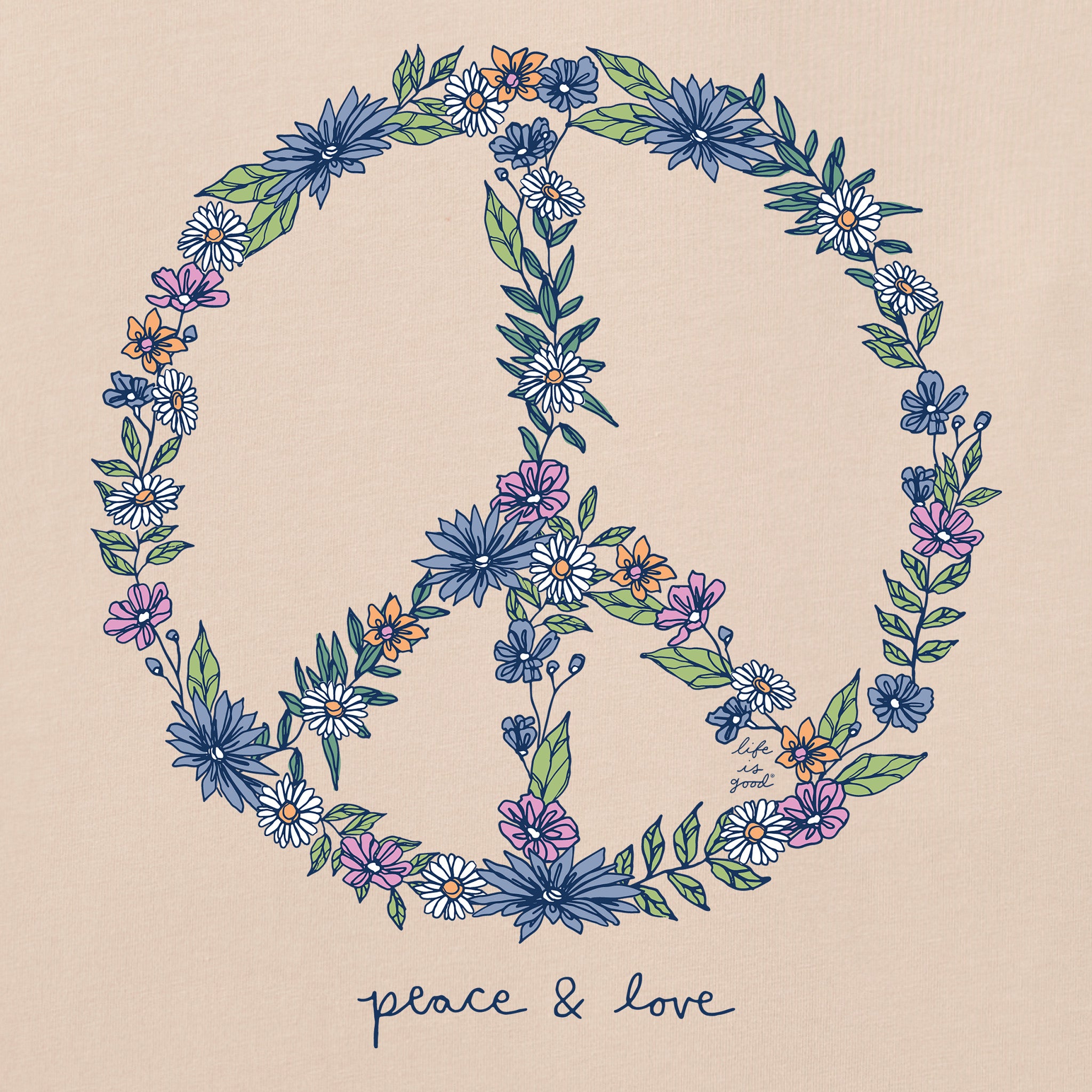 Women's Wildflower Love Peace Sign Short Sleeve Crusher Vee